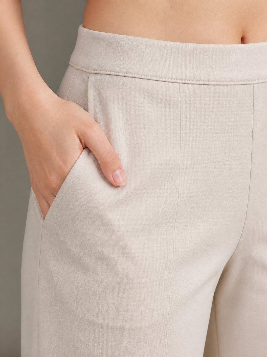 Light Beige Roma Ponte Wide Pants - Plus Size
