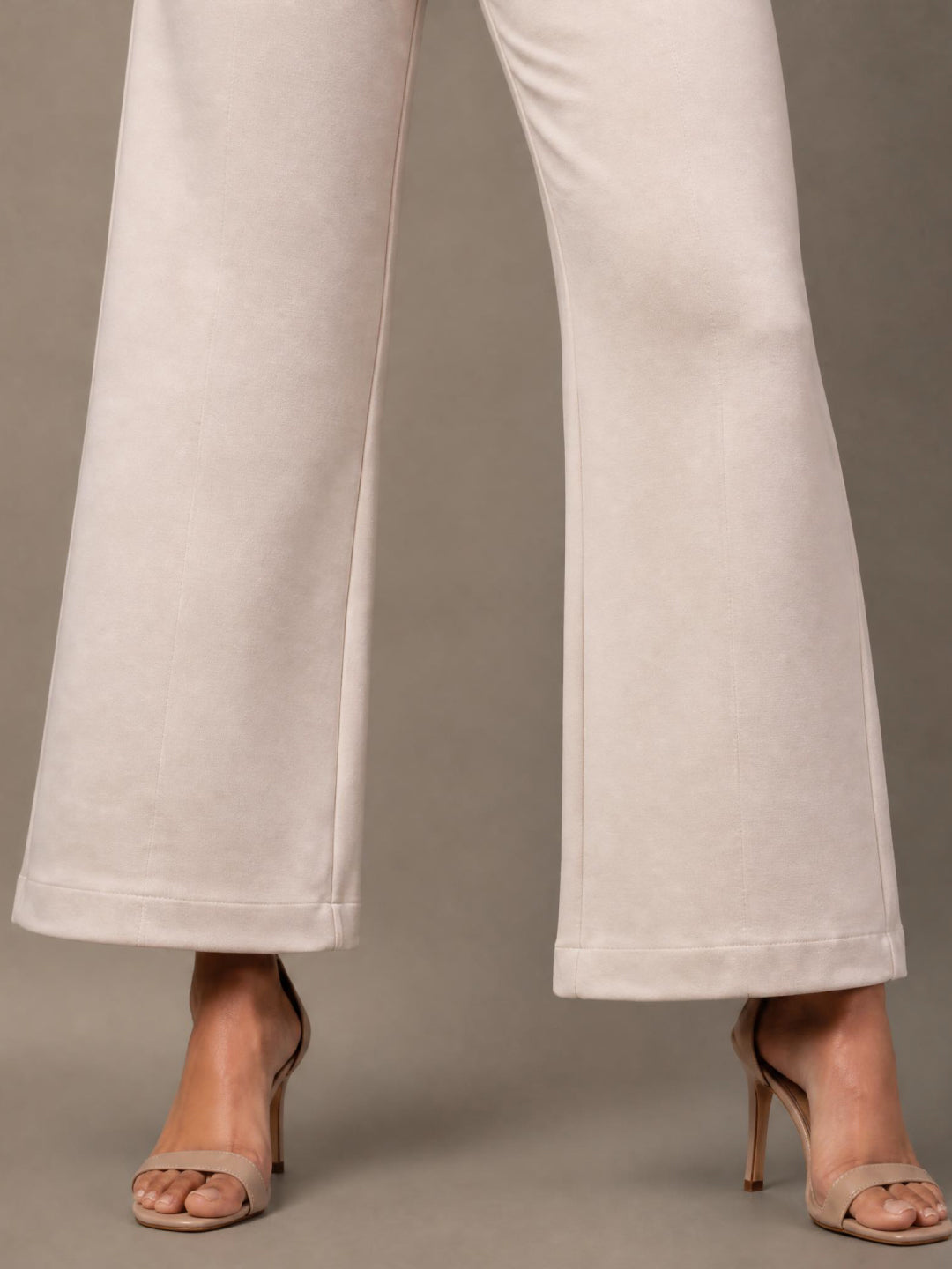 Light Beige Roma Ponte Wide Pants - Plus Size