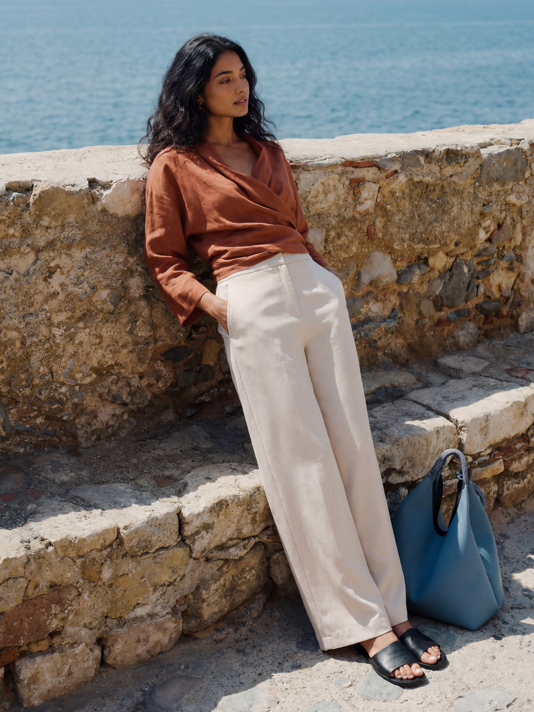 Light Beige Roma Ponte Wide Pants - Plus Size