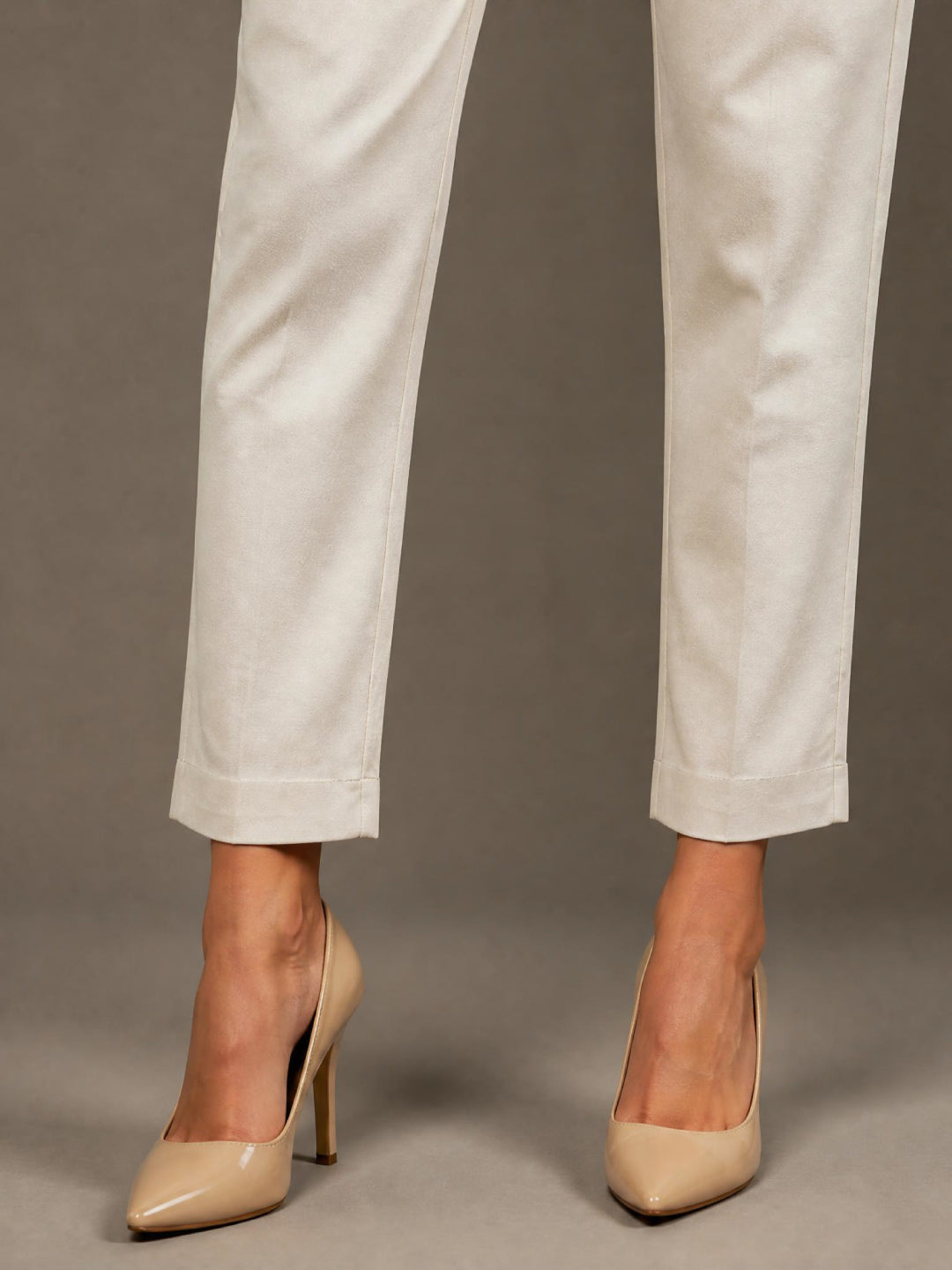 Cream Woven Cotton Stretch Chino Pants