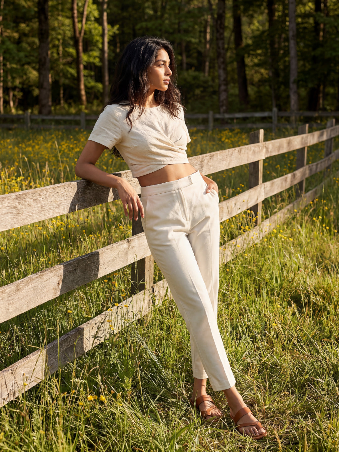 Cream Woven Cotton Stretch Chino Pants