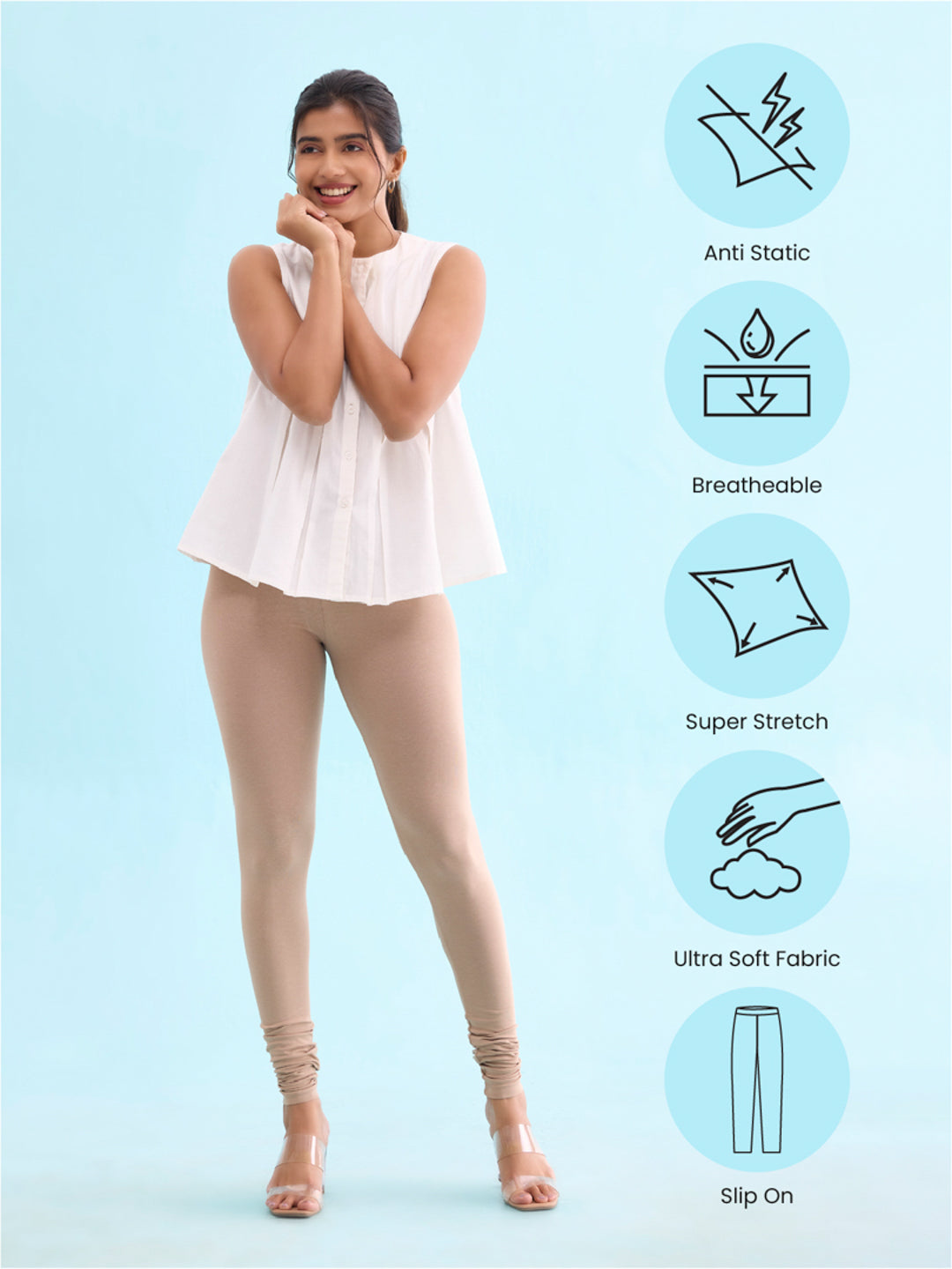 Beige Cotton Stretch Churidar