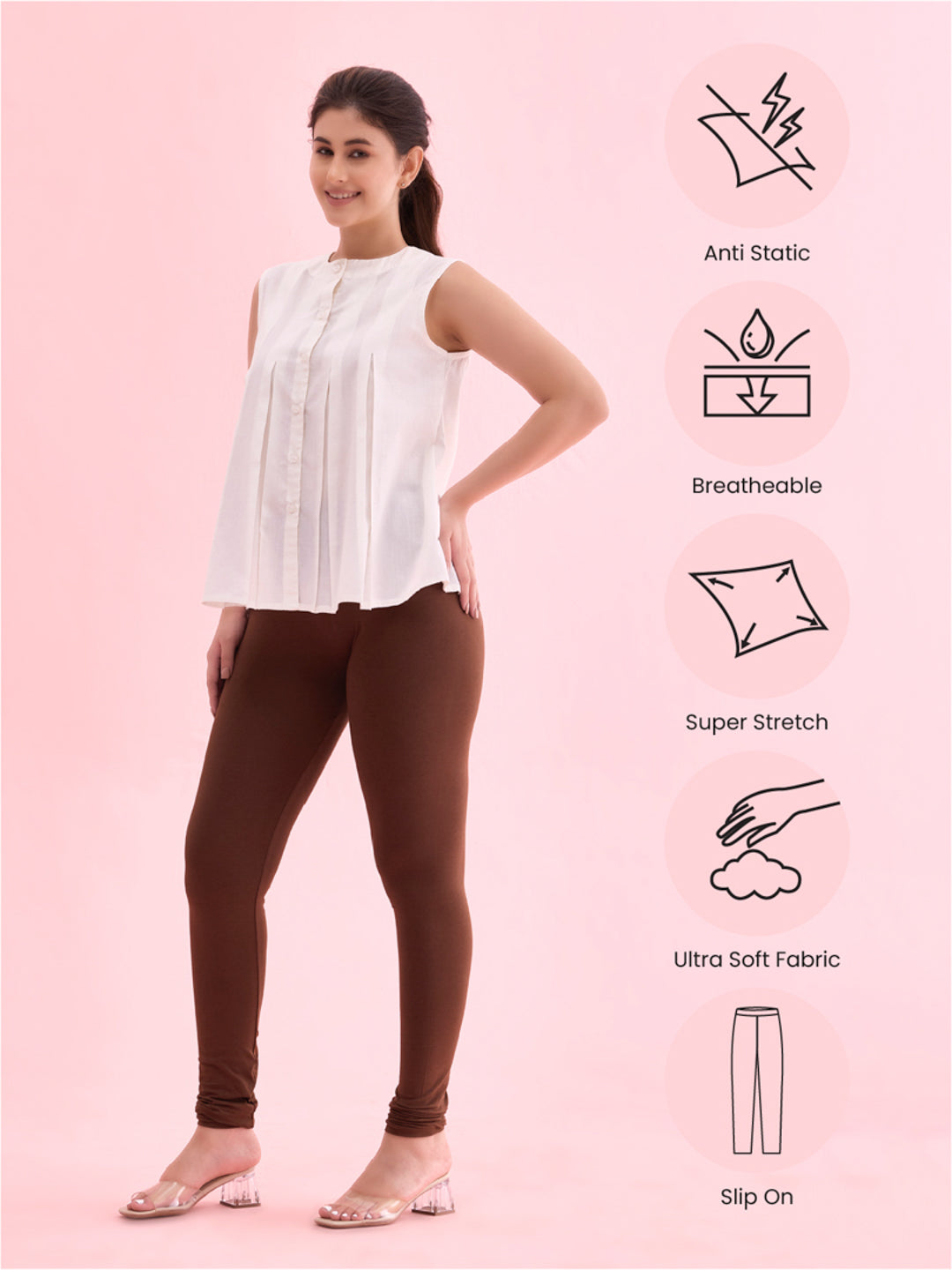 Dark Brown Cotton Stretch Churidar