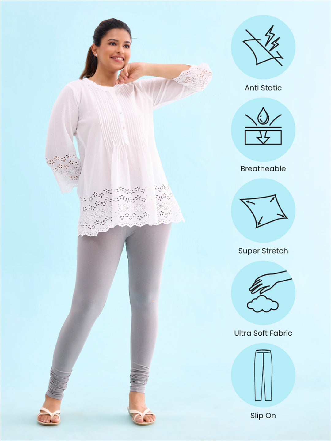 Ebony Grey Cotton Stretch Churidar