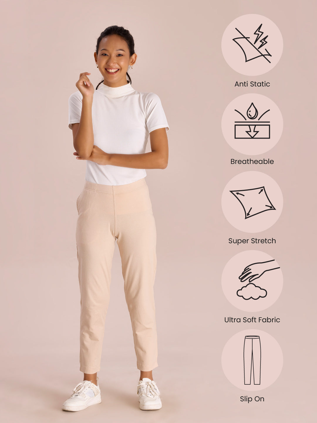 Light Beige Cotton Stretch Kurti Pants