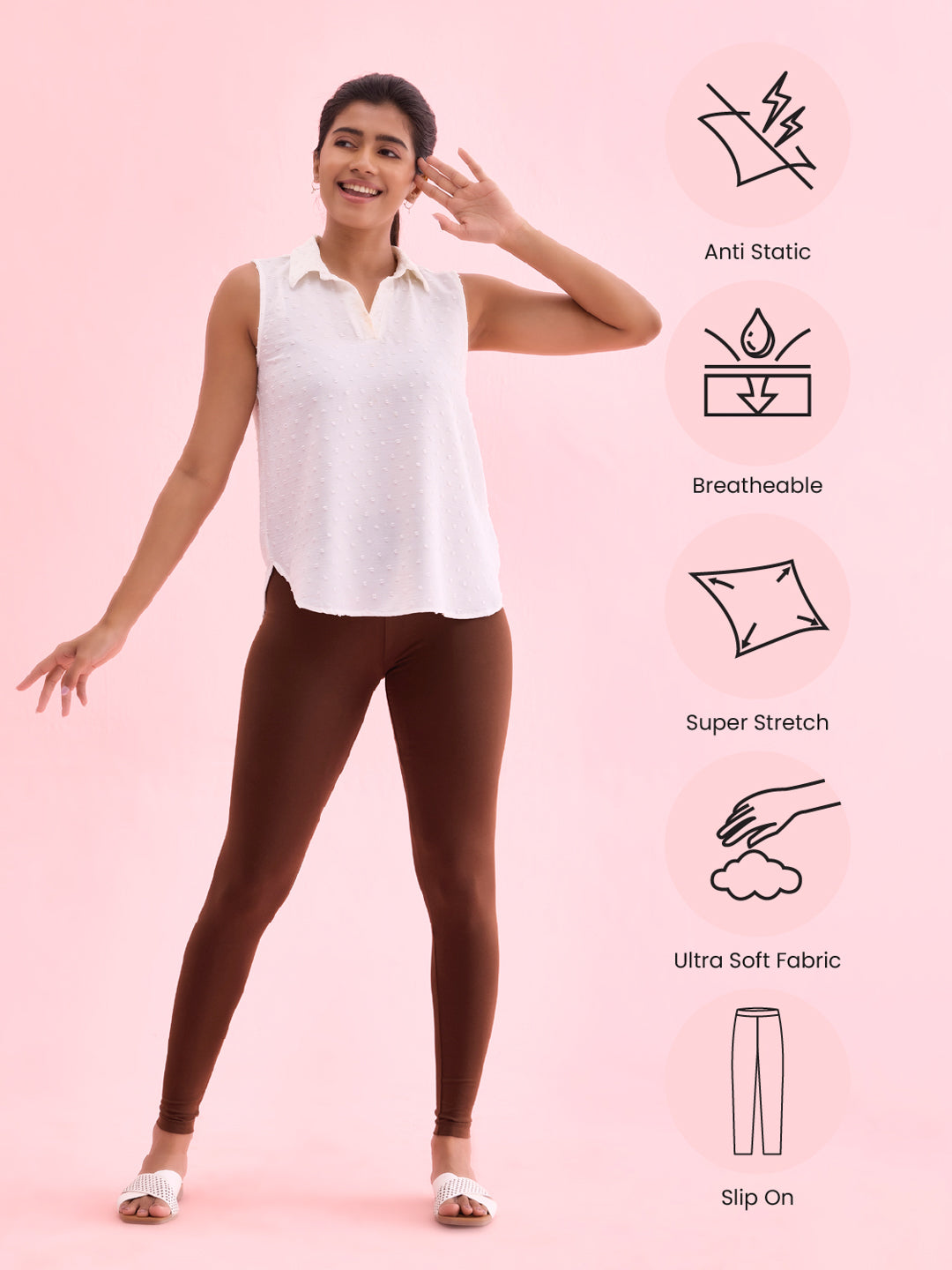 Dark Brown Cotton Stretch Ankle Length Leggings