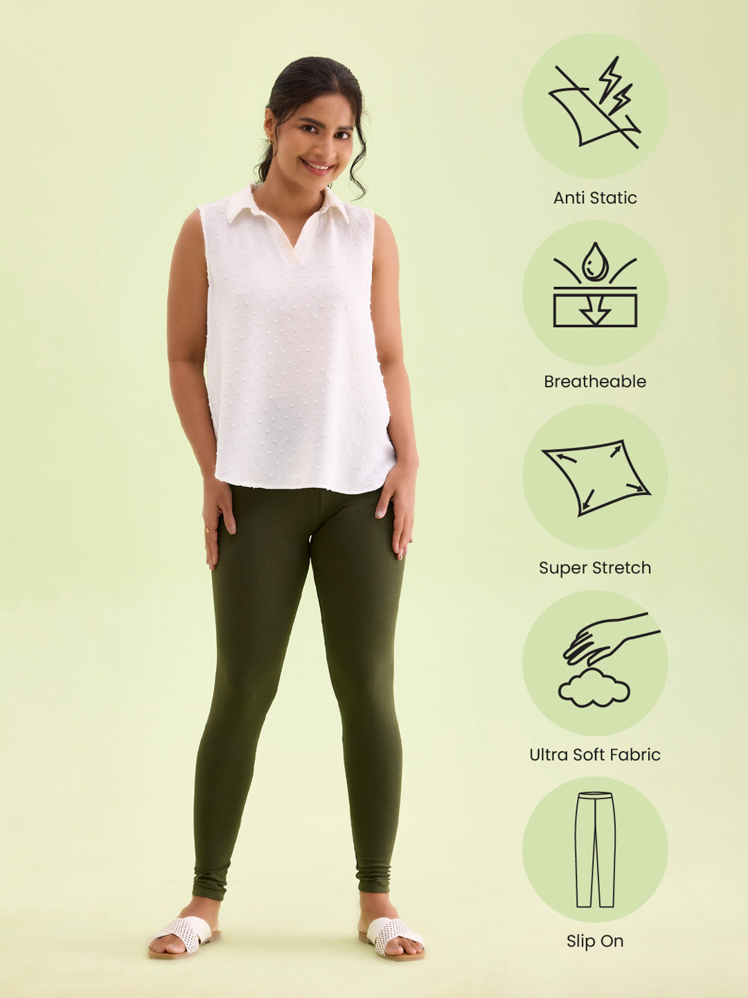 Dark Olive Cotton Stretch Ankle Length Leggings