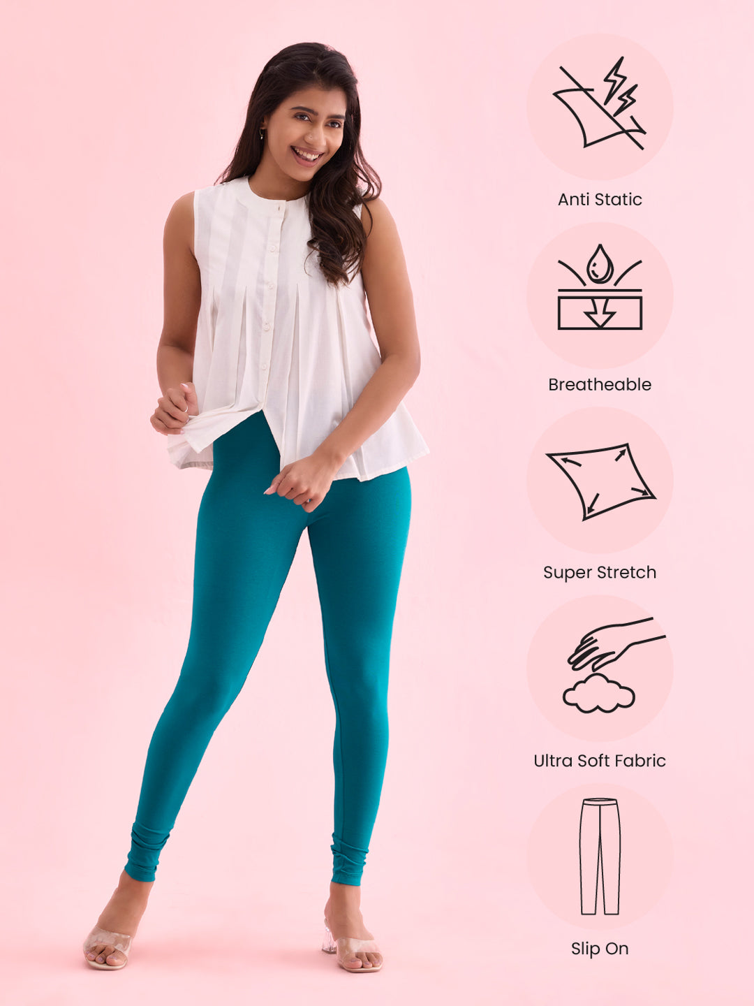 Jade Green Cotton Stretch Ankle Length Leggings