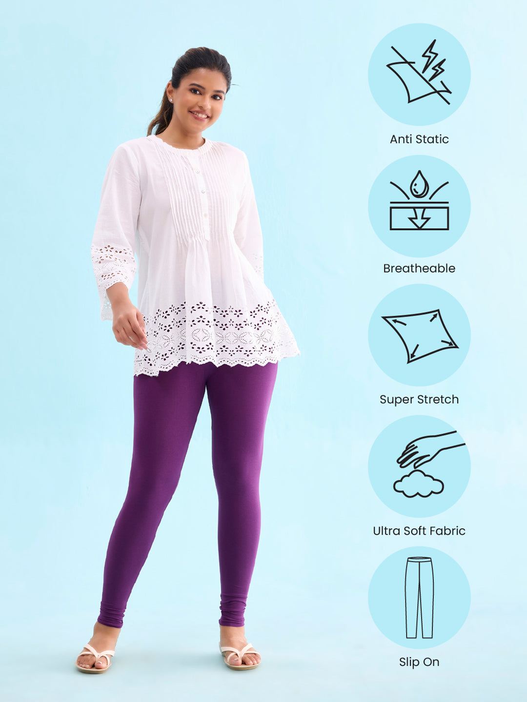 Medium Purple Cotton Stretch Ankle Length Leggings