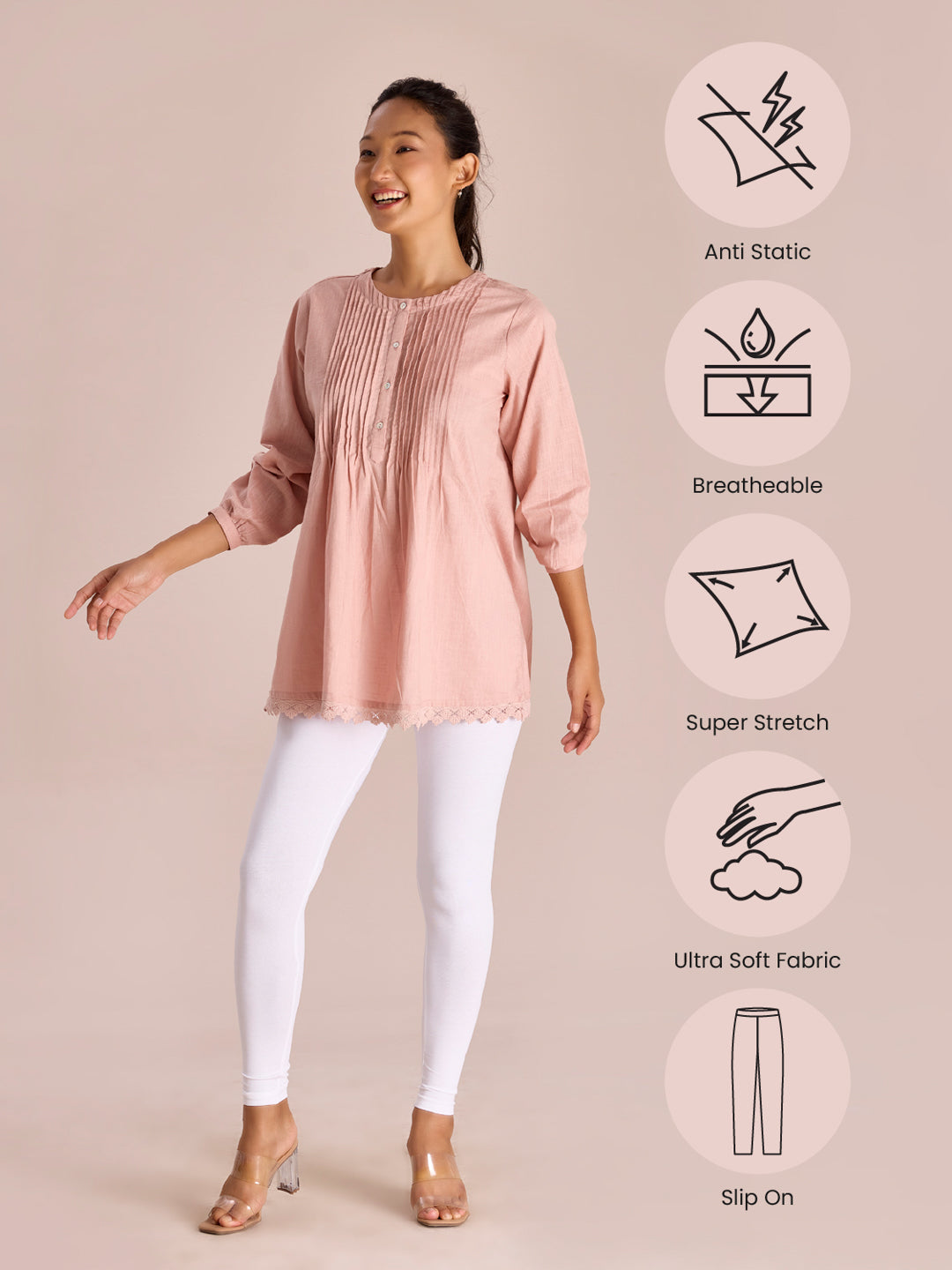 White Cotton Stretch Ankle Length Leggings S