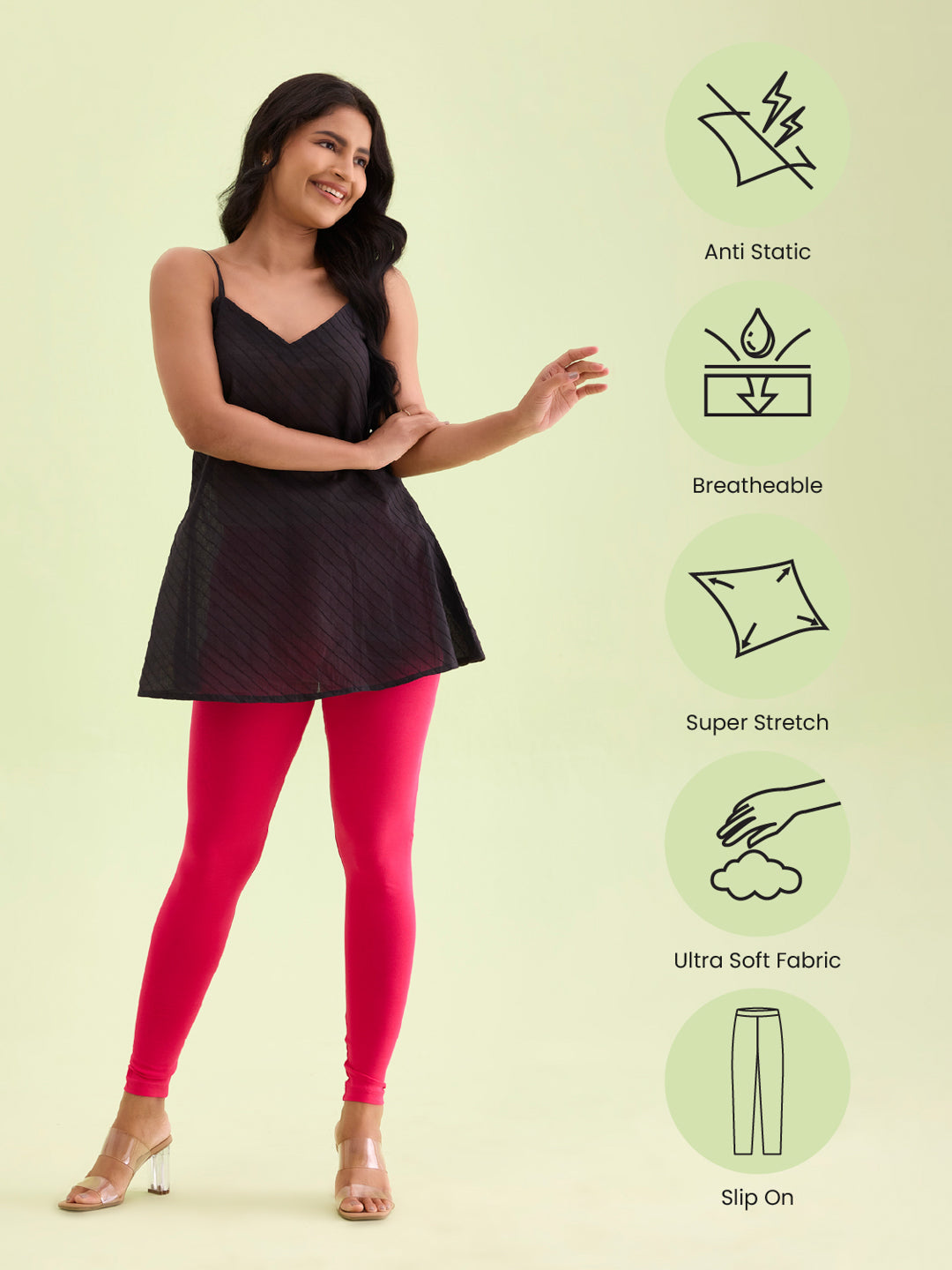 Young Fuchsia Cotton Stretch Ankle Length Leggings