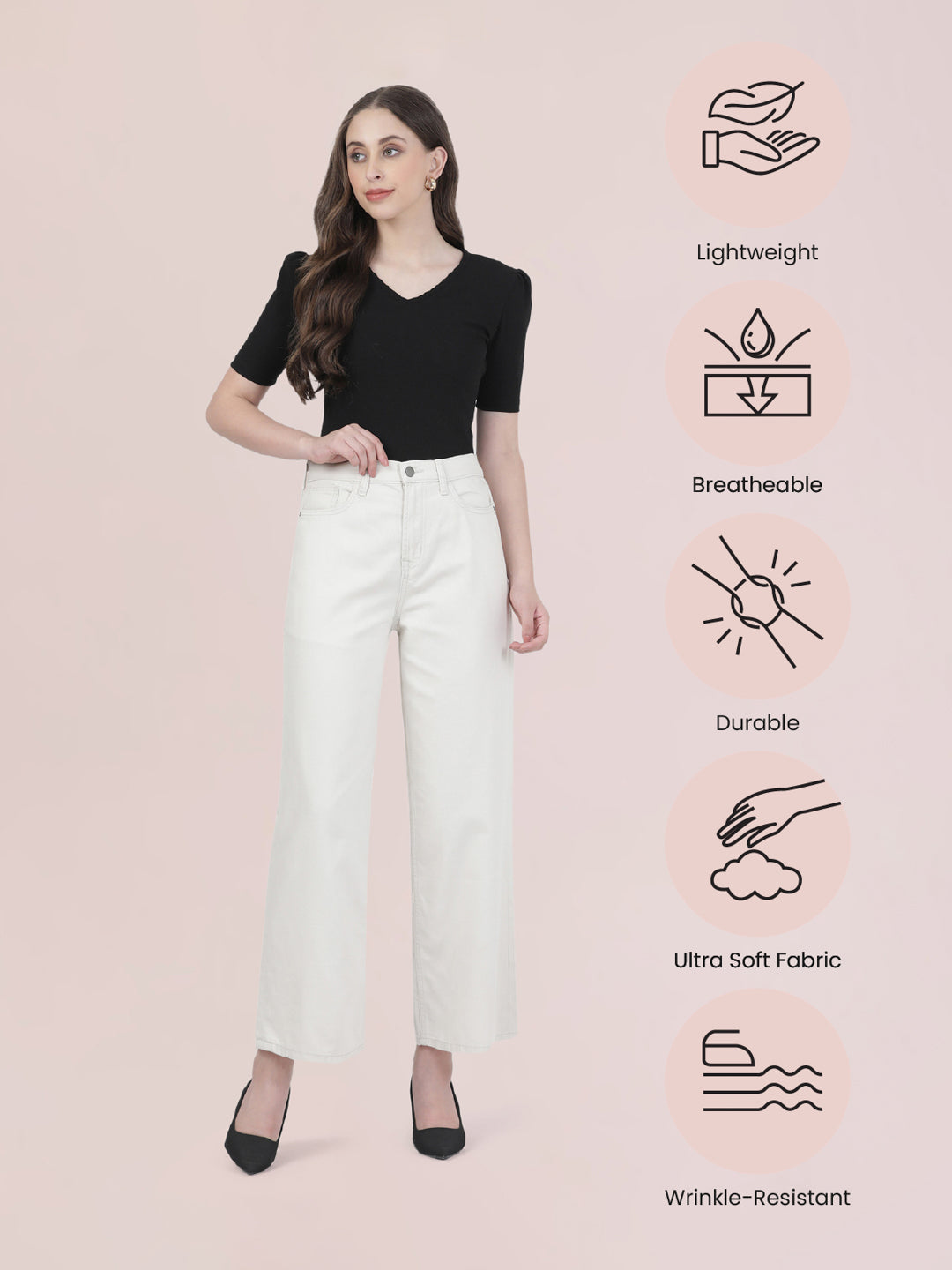 Cream Twill Wide Pants