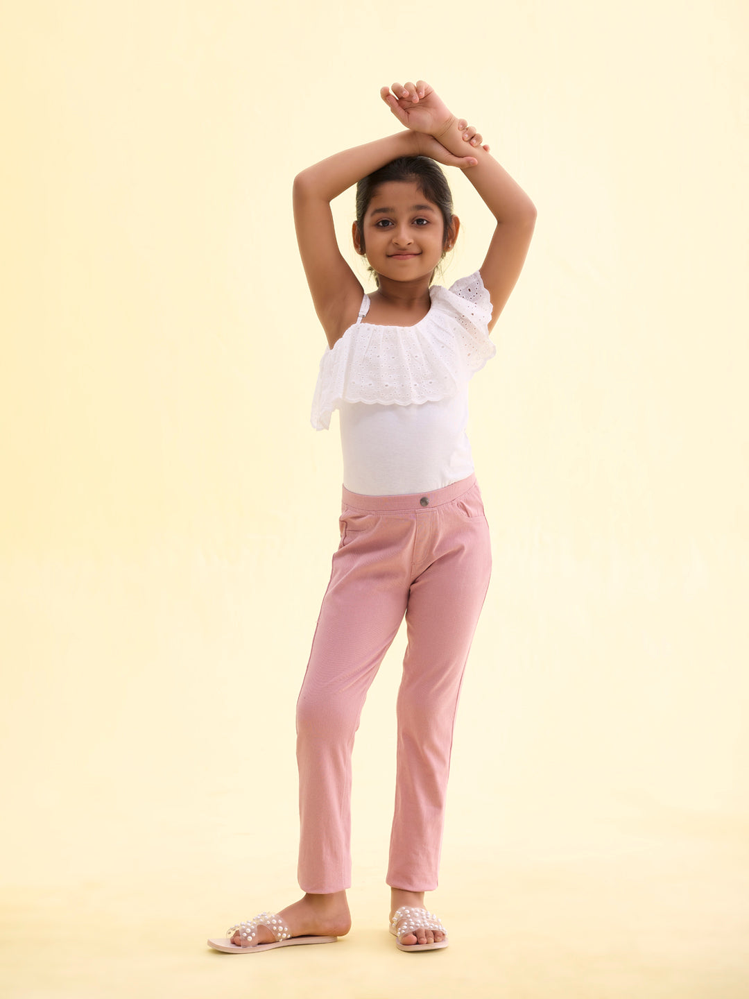 Baby Pink Cotton Poly Stretch Super Stretch Jeggings