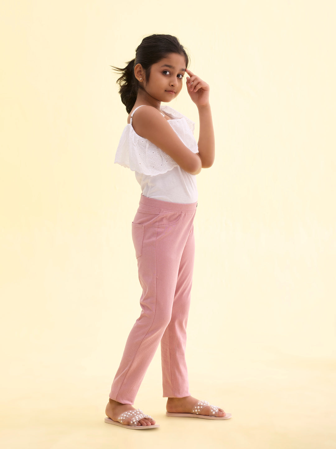 Baby Pink Cotton Poly Stretch Super Stretch Jeggings