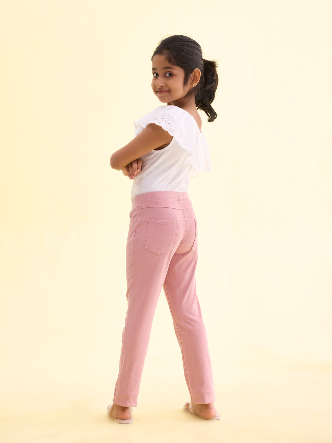 Baby Pink Cotton Poly Stretch Super Stretch Jeggings