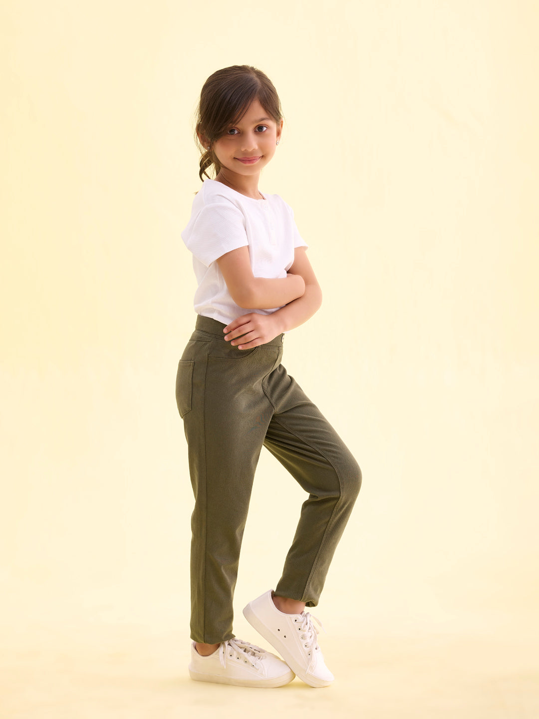 Olive Green Cotton Poly Stretch Super Stretch Jeggings