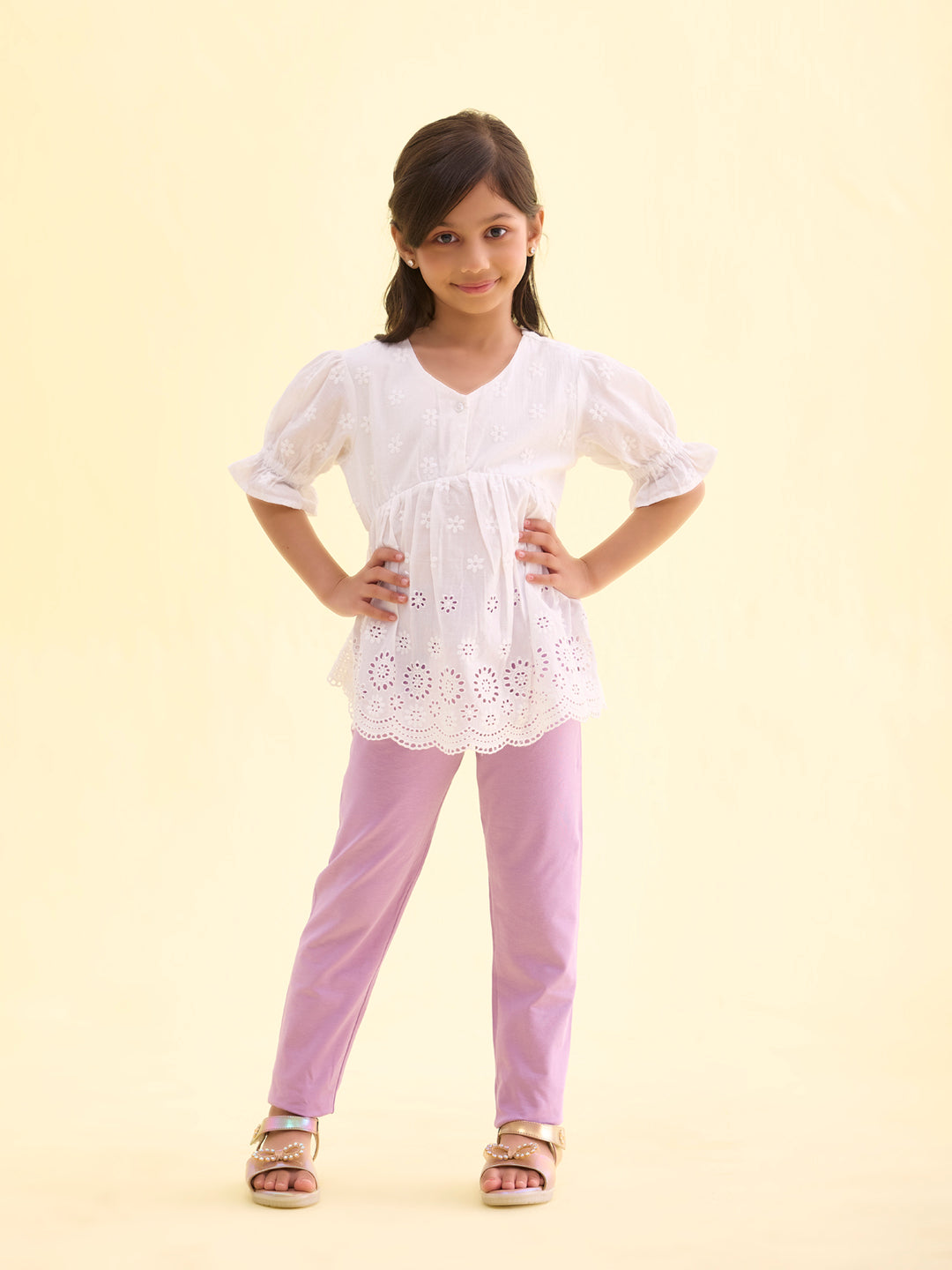 Baby Lilac Cotton Stretch  Ankle Length Leggings