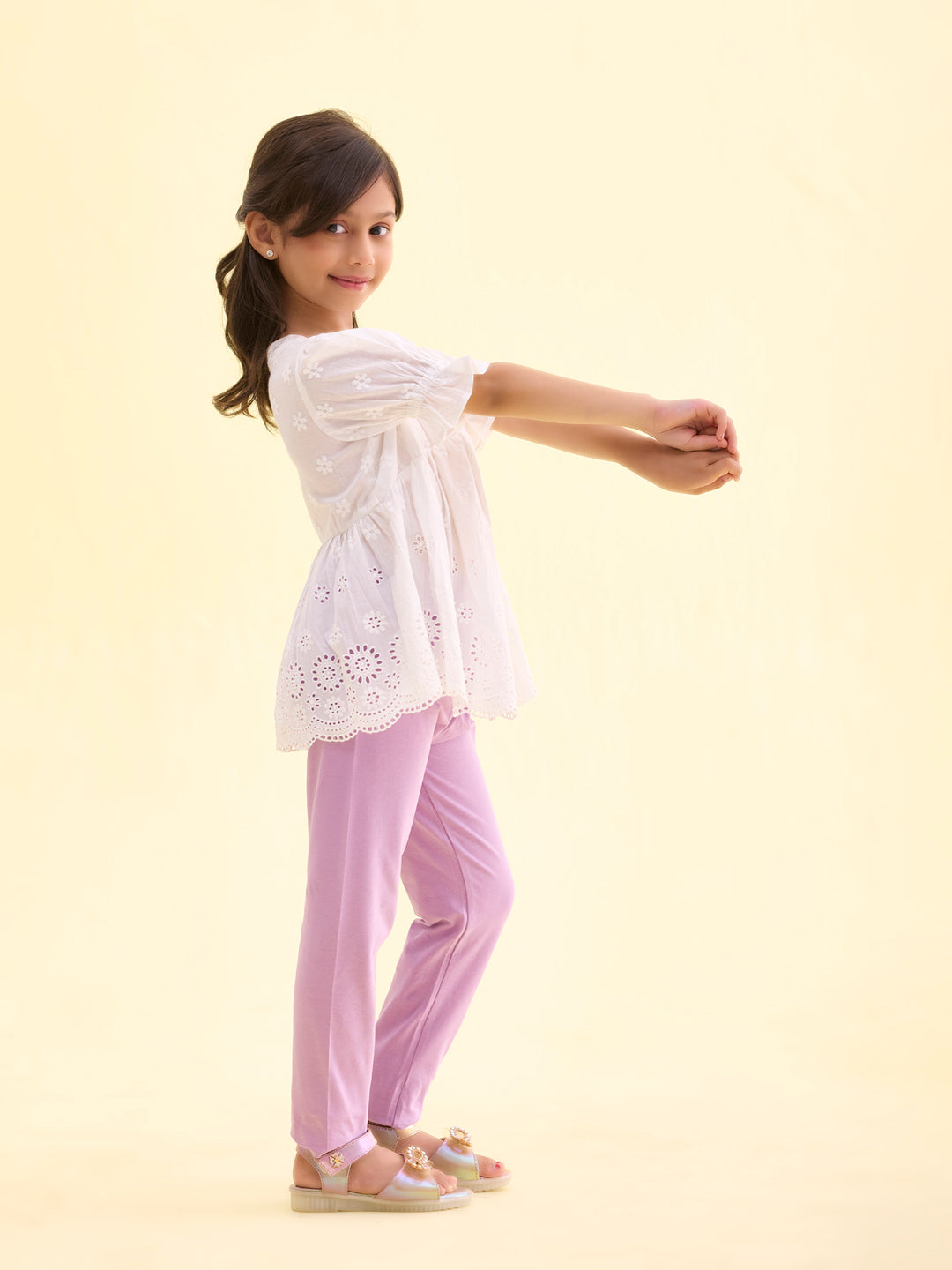 Baby Lilac Cotton Stretch  Ankle Length Leggings