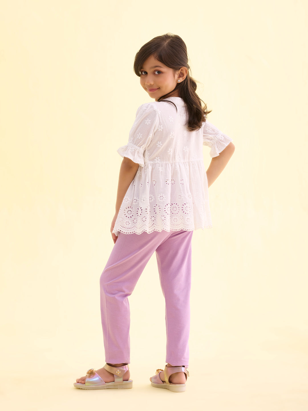 Baby Lilac Cotton Stretch  Ankle Length Leggings