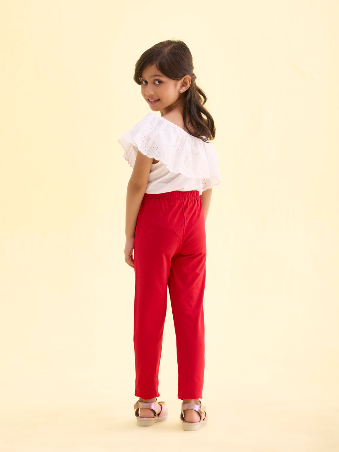 Dark Red Cotton Stretch  Ankle Length Leggings