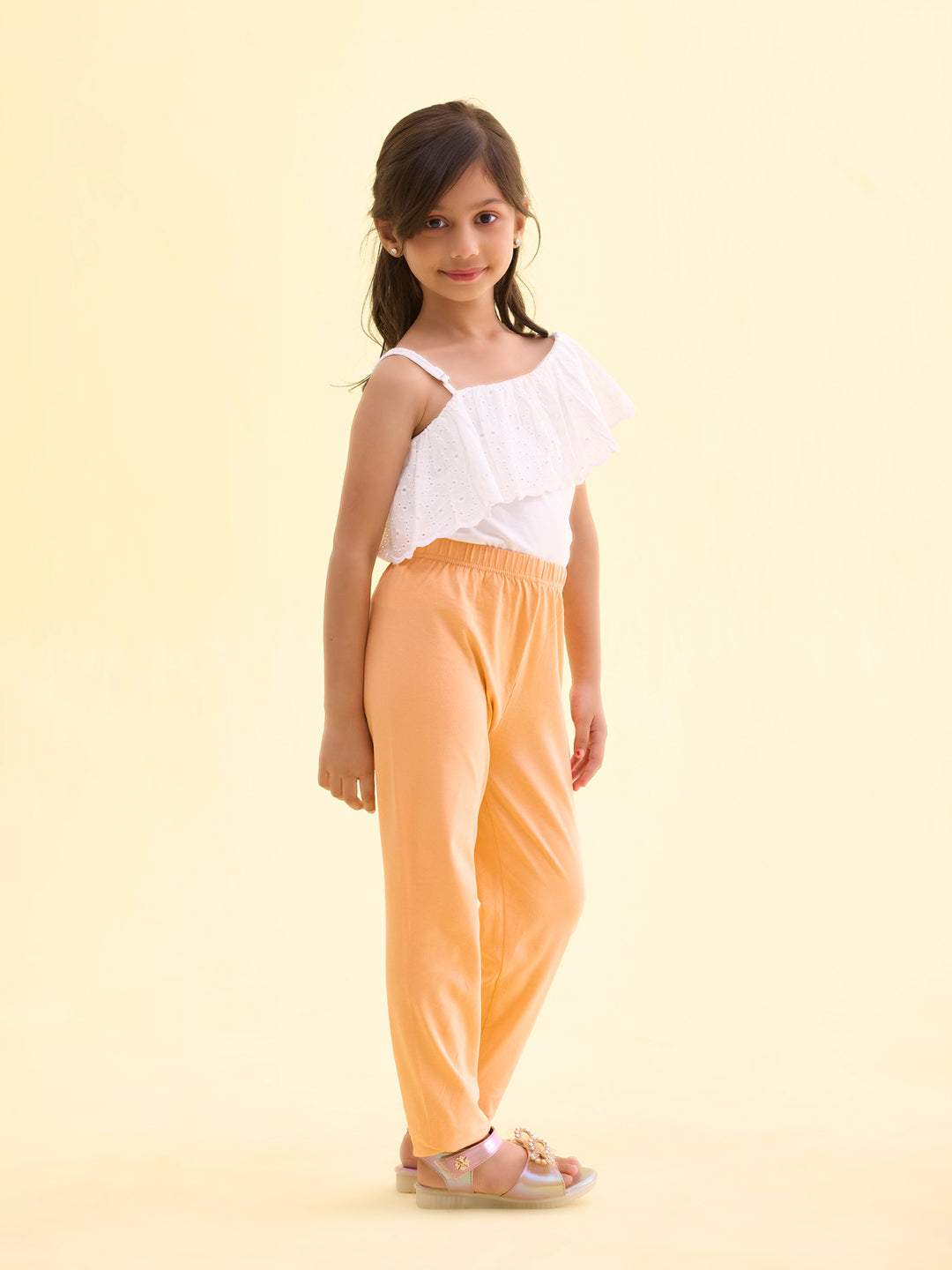 Light Peach Cotton Stretch  Ankle Length Leggings