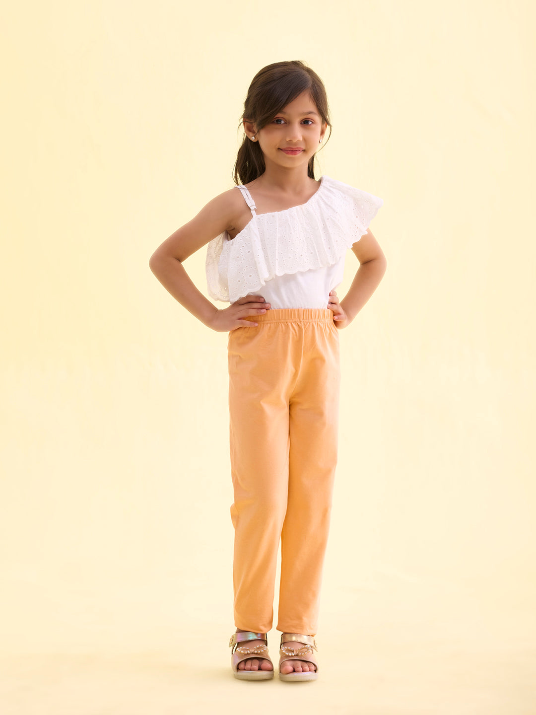 Light Peach Cotton Stretch  Ankle Length Leggings