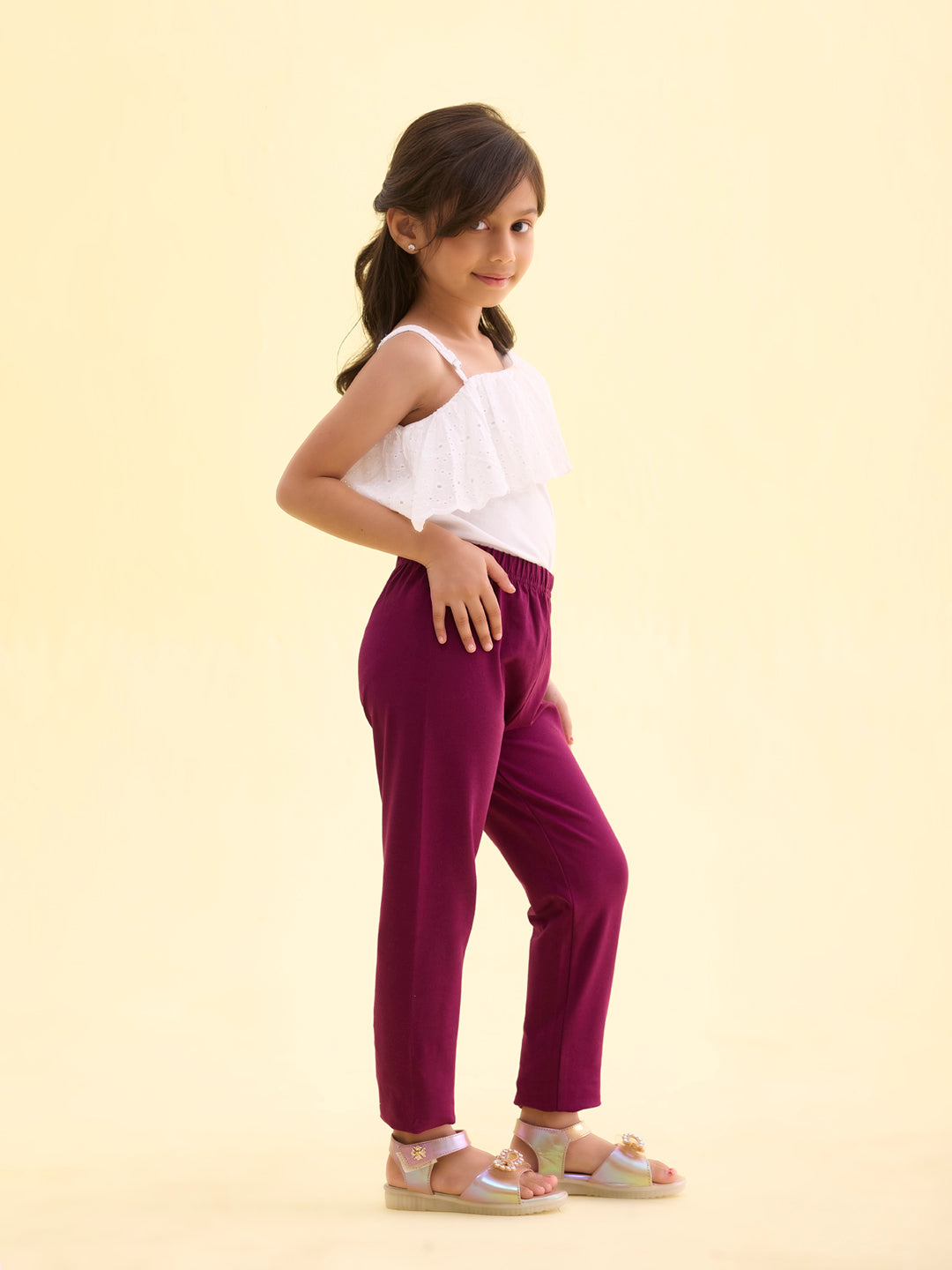 Plum Cotton Stretch  Ankle Length Leggings