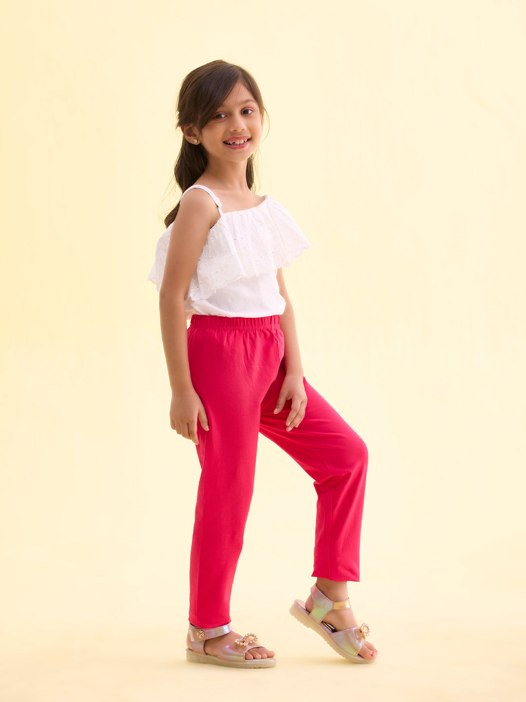 Young Fuchsia Cotton Stretch  Ankle Length Leggings