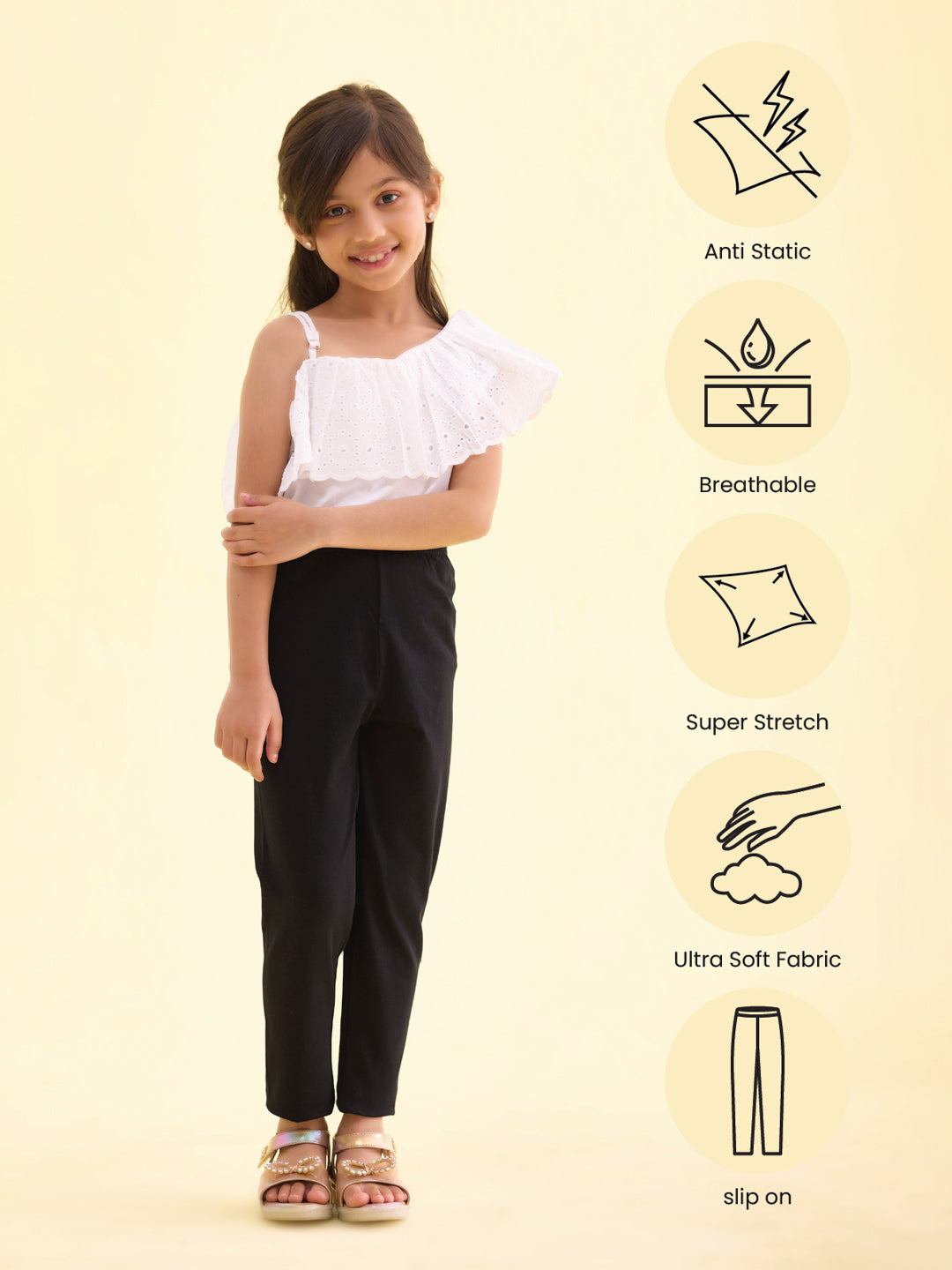 Black Cotton Stretch  Cropped Leggings