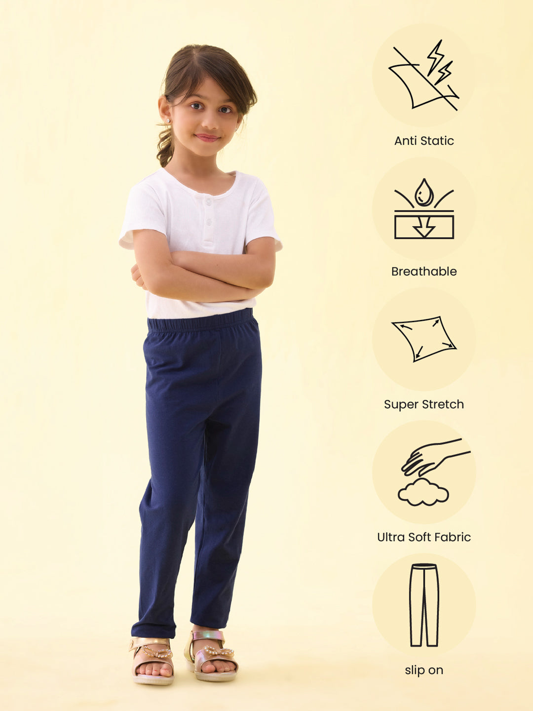 Navy Cotton Stretch  Cropped Leggings