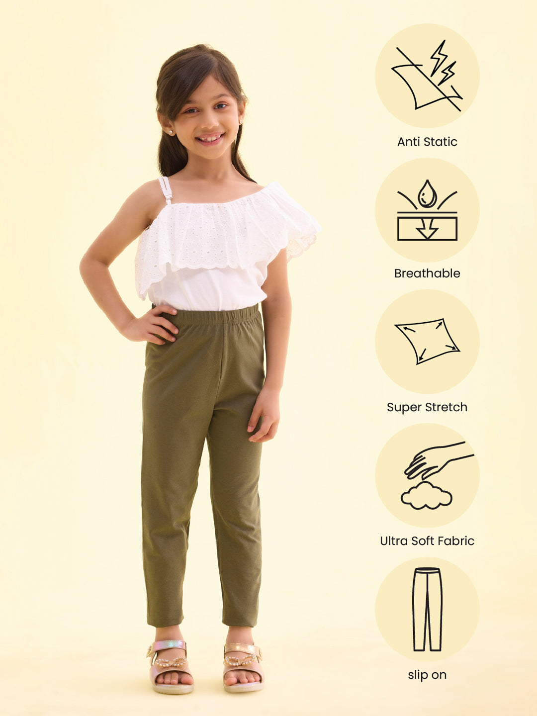 Olive Green Cotton Stretch  Cropped Leggings