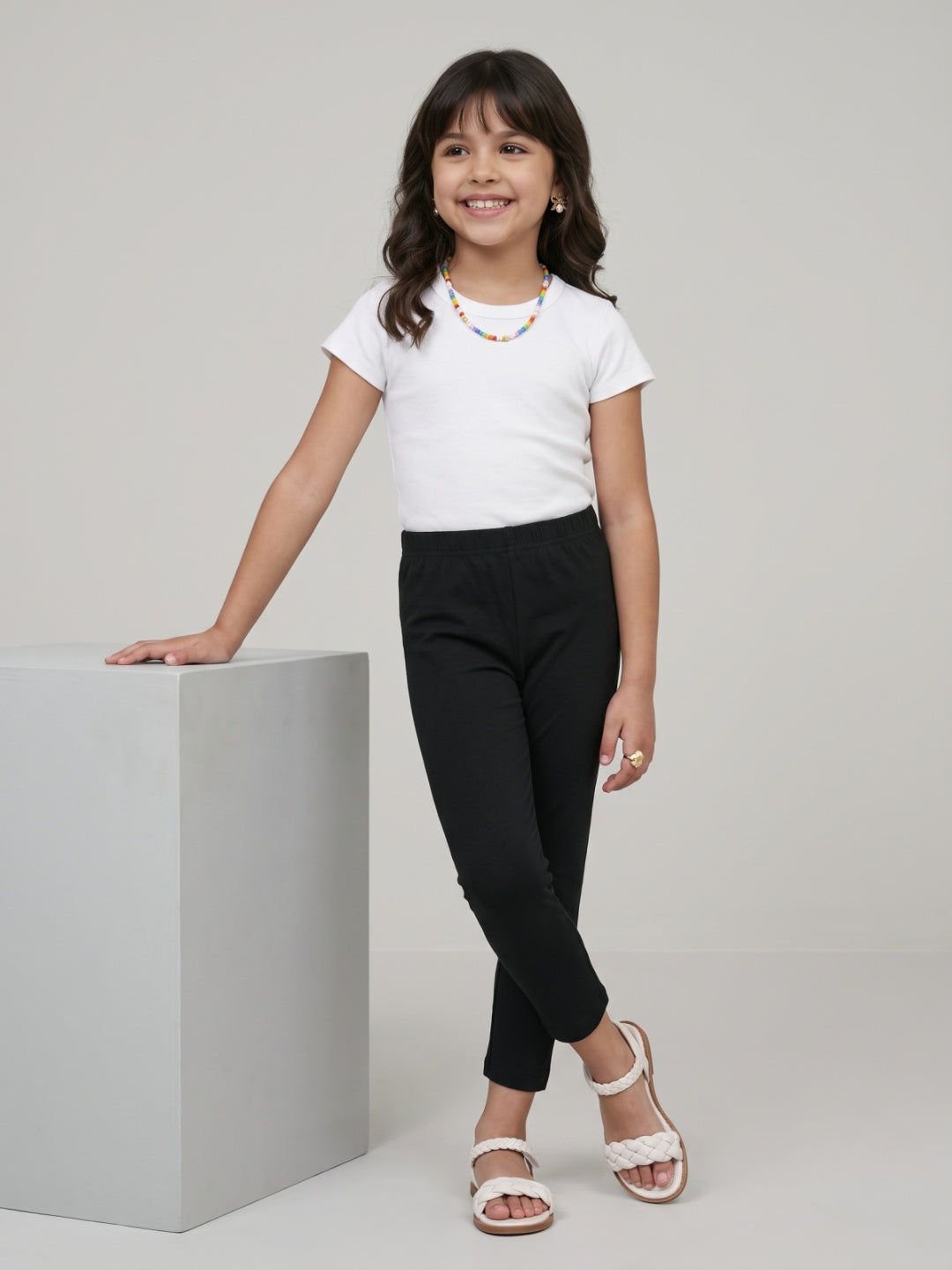 Silver Grey Cotton Stretch  Cropped Leggings