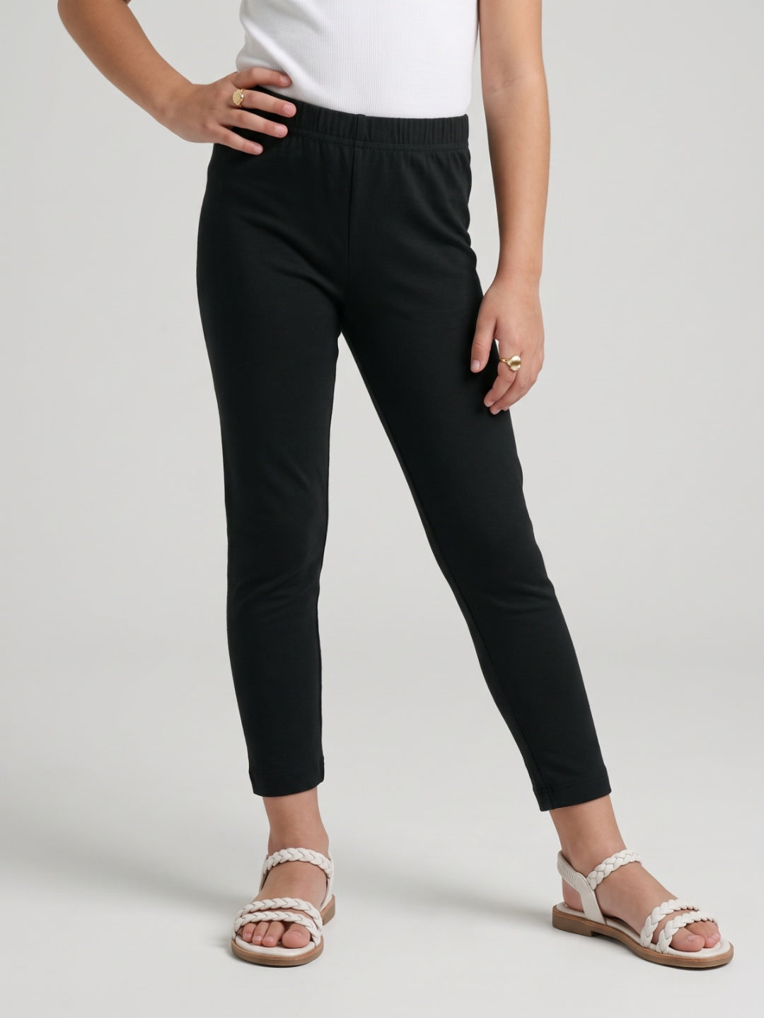 Silver Grey Cotton Stretch  Cropped Leggings