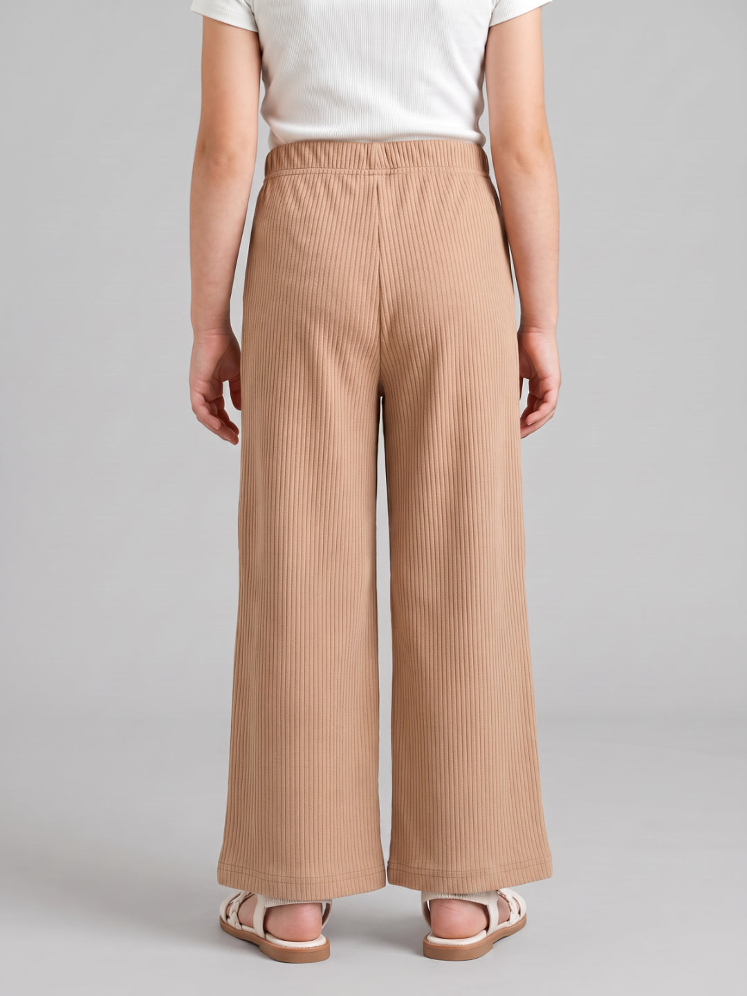 Beige Rayon Poly Stretch Rib Palazzo