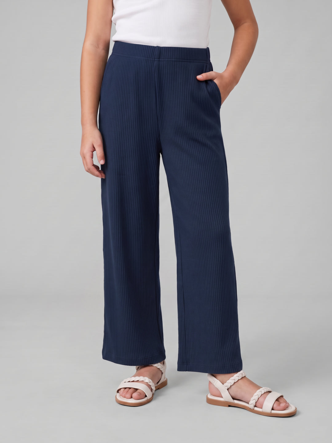 Teal Rayon Poly Stretch Rib Palazzo