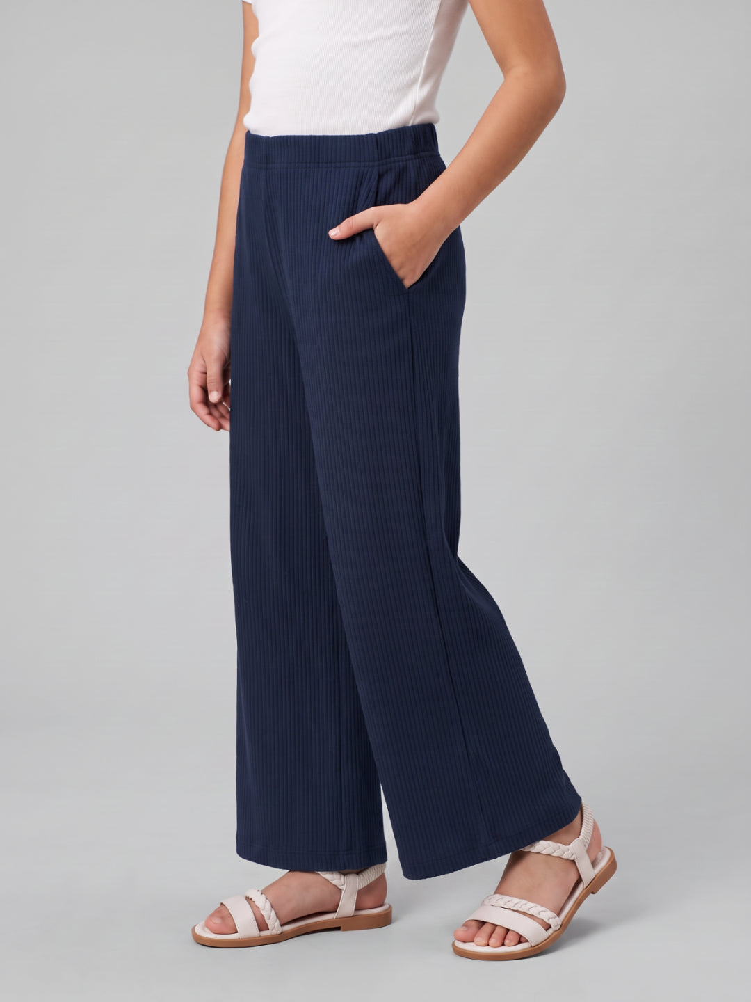 Teal Rayon Poly Stretch Rib Palazzo