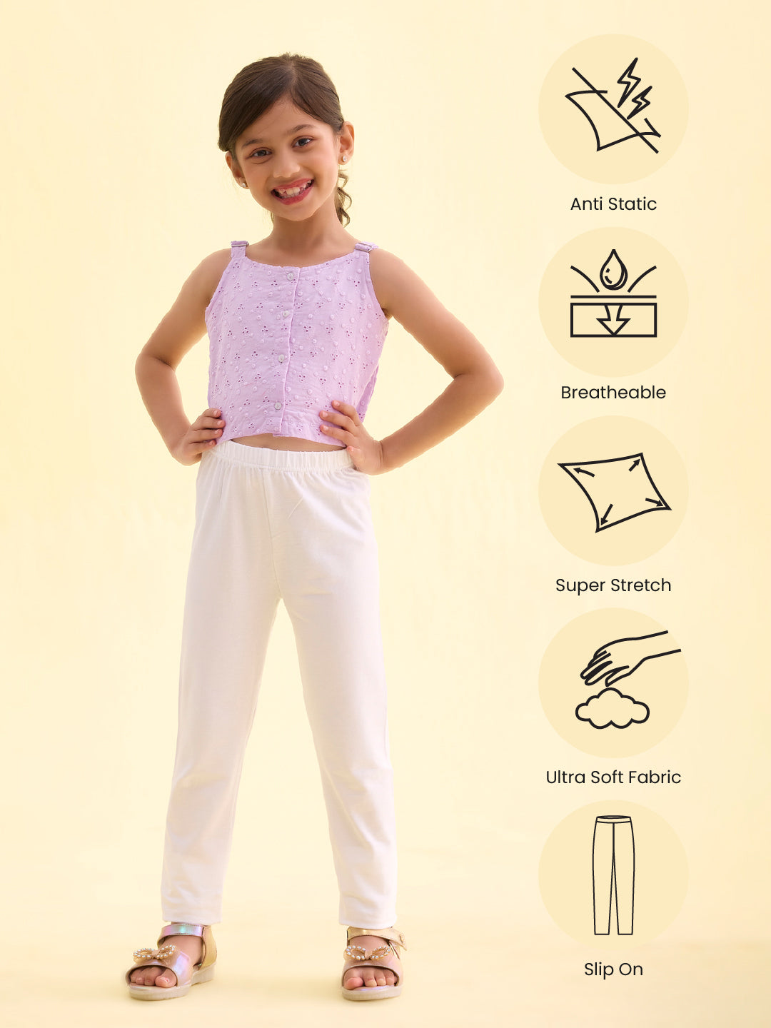 White Cotton Stretch  Ankle Length Leggings