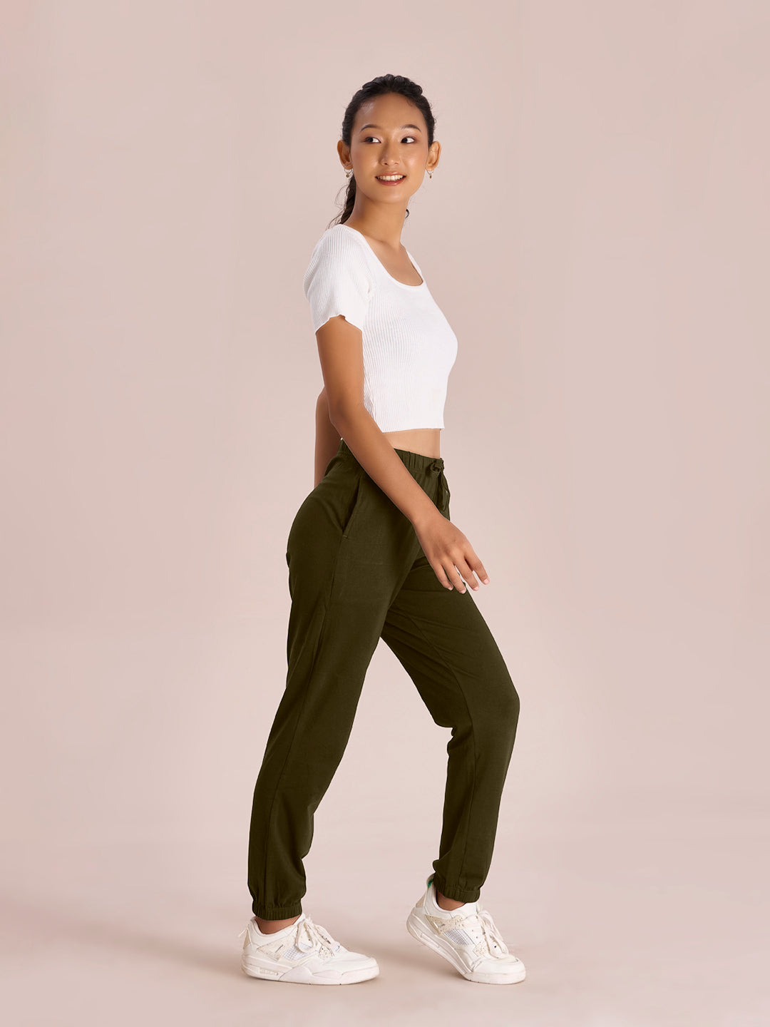 Dark Olive Cotton Stretch Casual Joggers