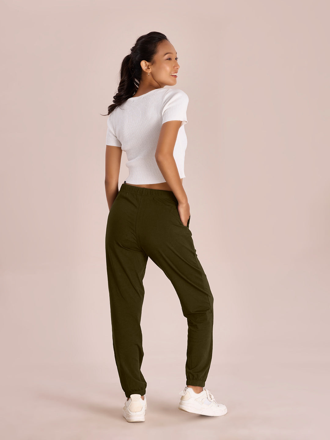 Dark Olive Cotton Stretch Casual Joggers