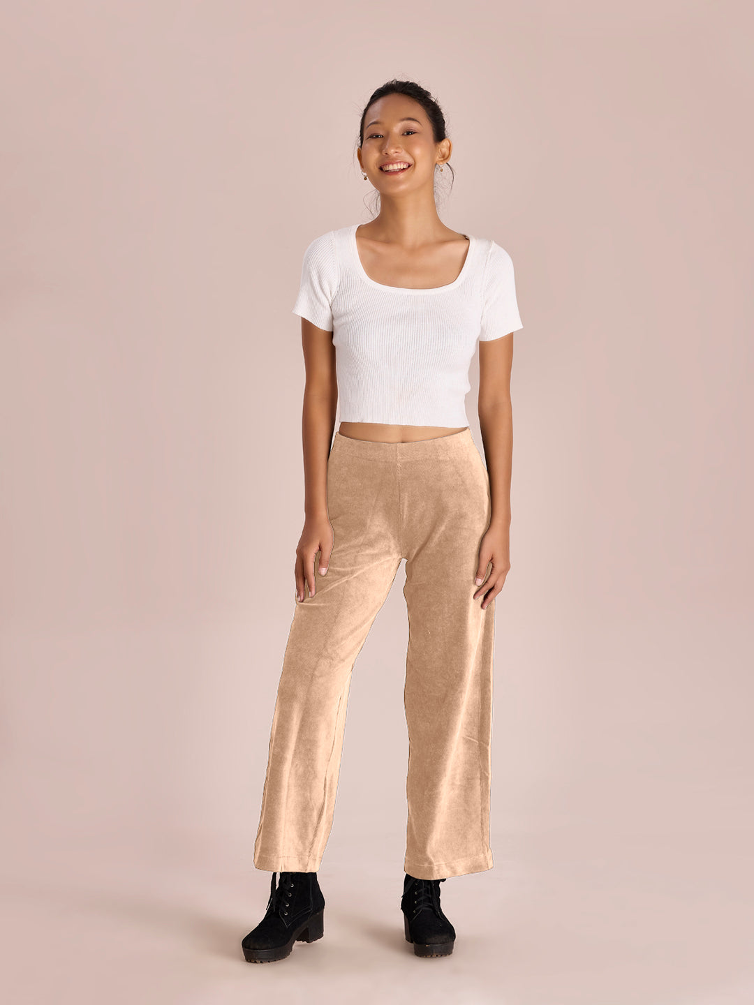 Beige Corduroy Wide Pants