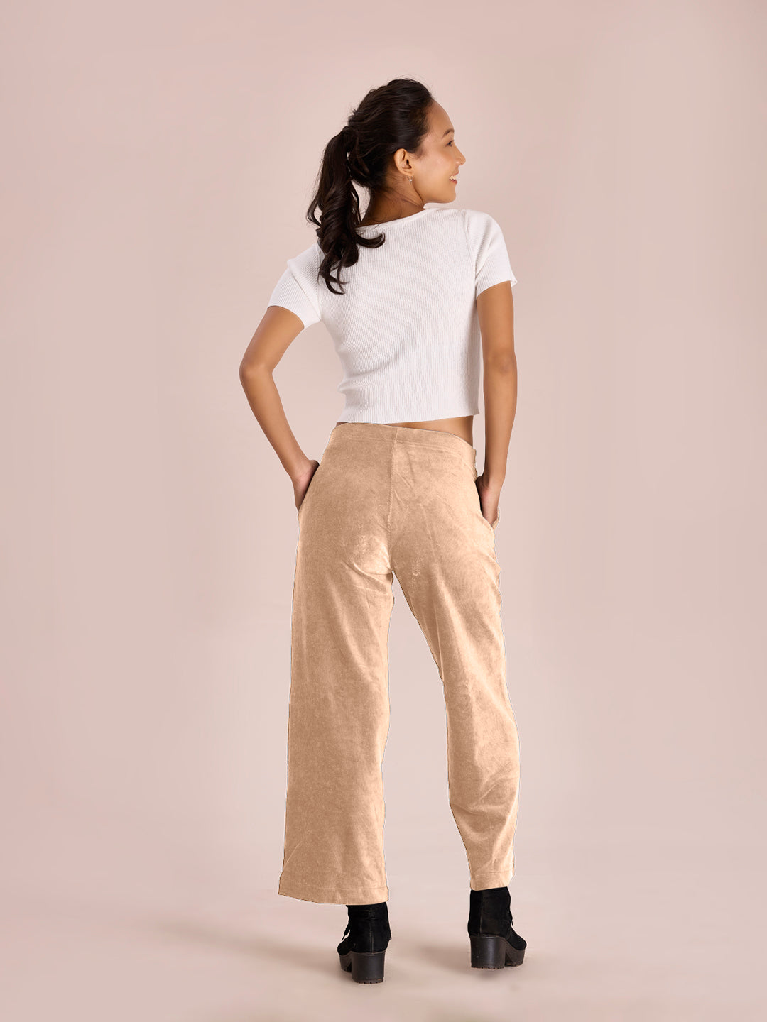 Beige Corduroy Wide Pants