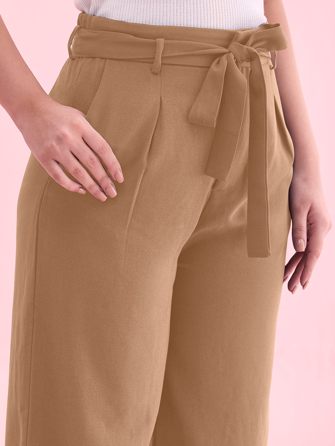 Beige Viscose Poly Stretch Smart Fit Pant