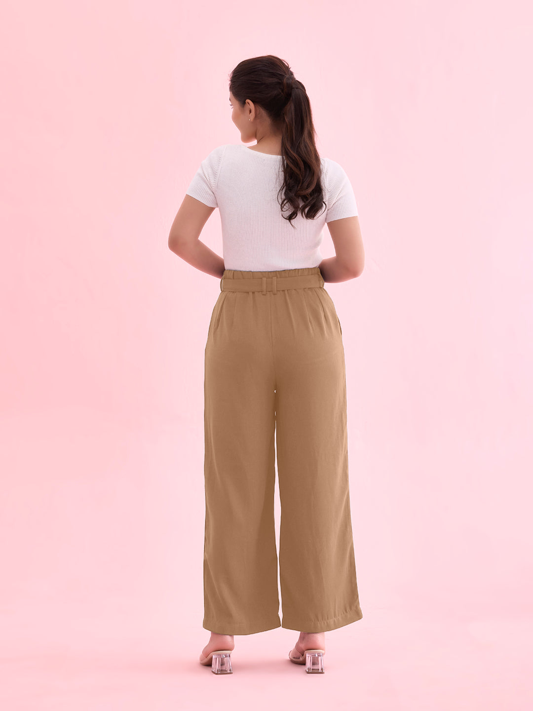 Beige Viscose Poly Stretch Smart Fit Pant