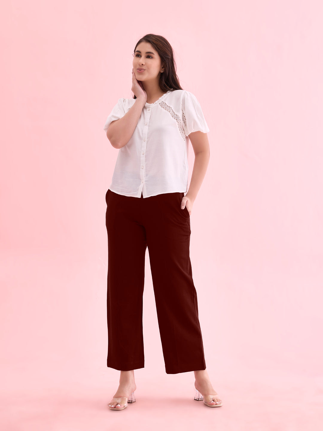 Bright Maroon Roma Ponte Wide Pants