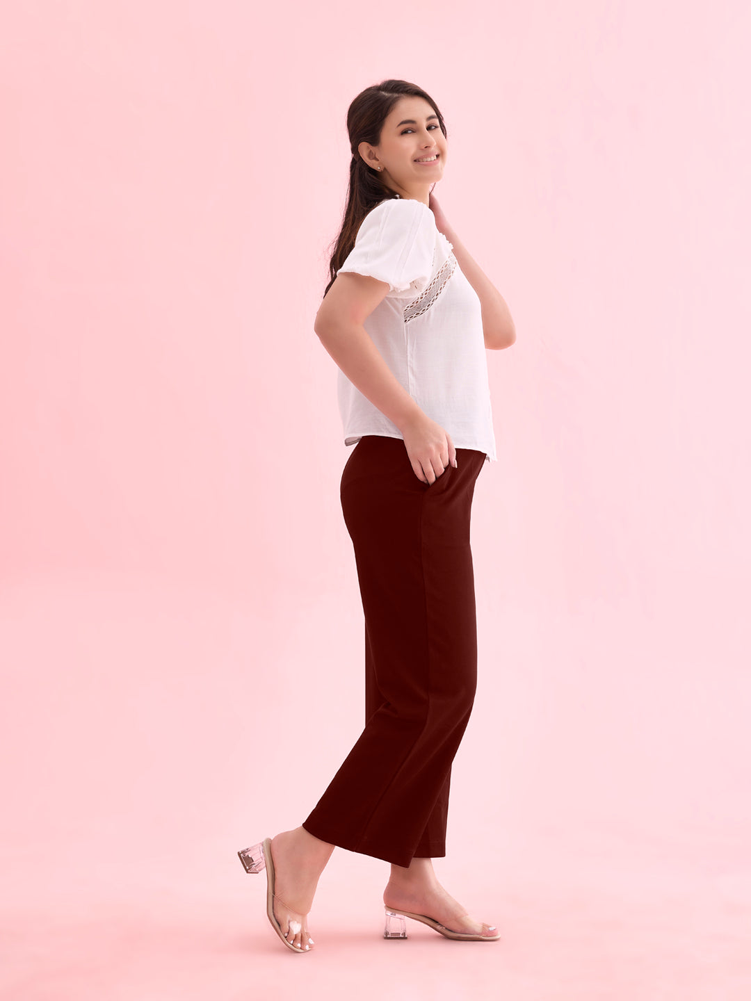 Bright Maroon Roma Ponte Wide Pants