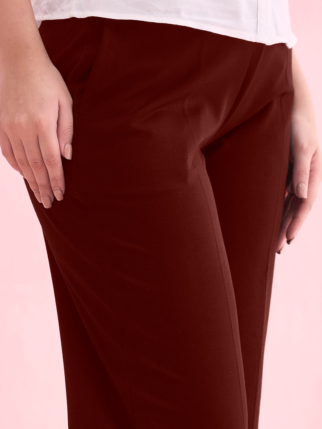 Bright Maroon Roma Ponte Wide Pants