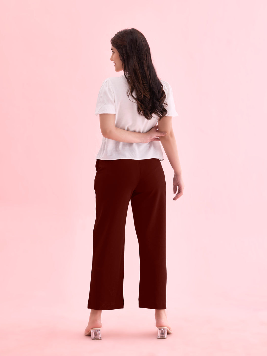 Bright Maroon Roma Ponte Wide Pants – Go Colors India