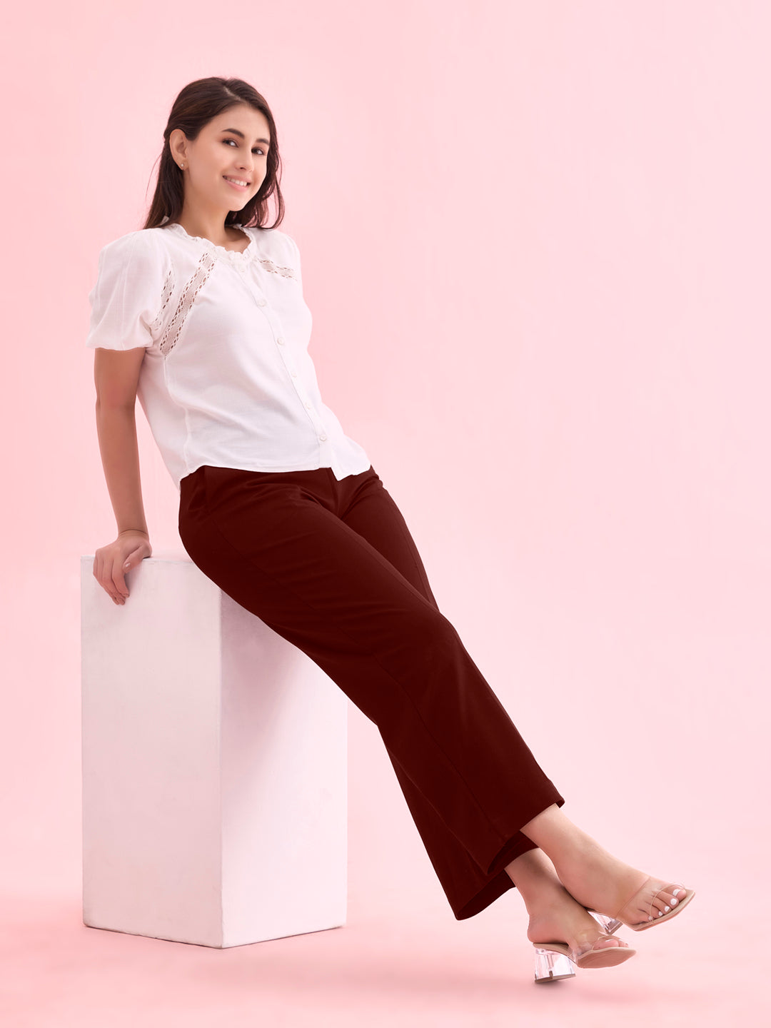 Bright Maroon Roma Ponte Wide Pants