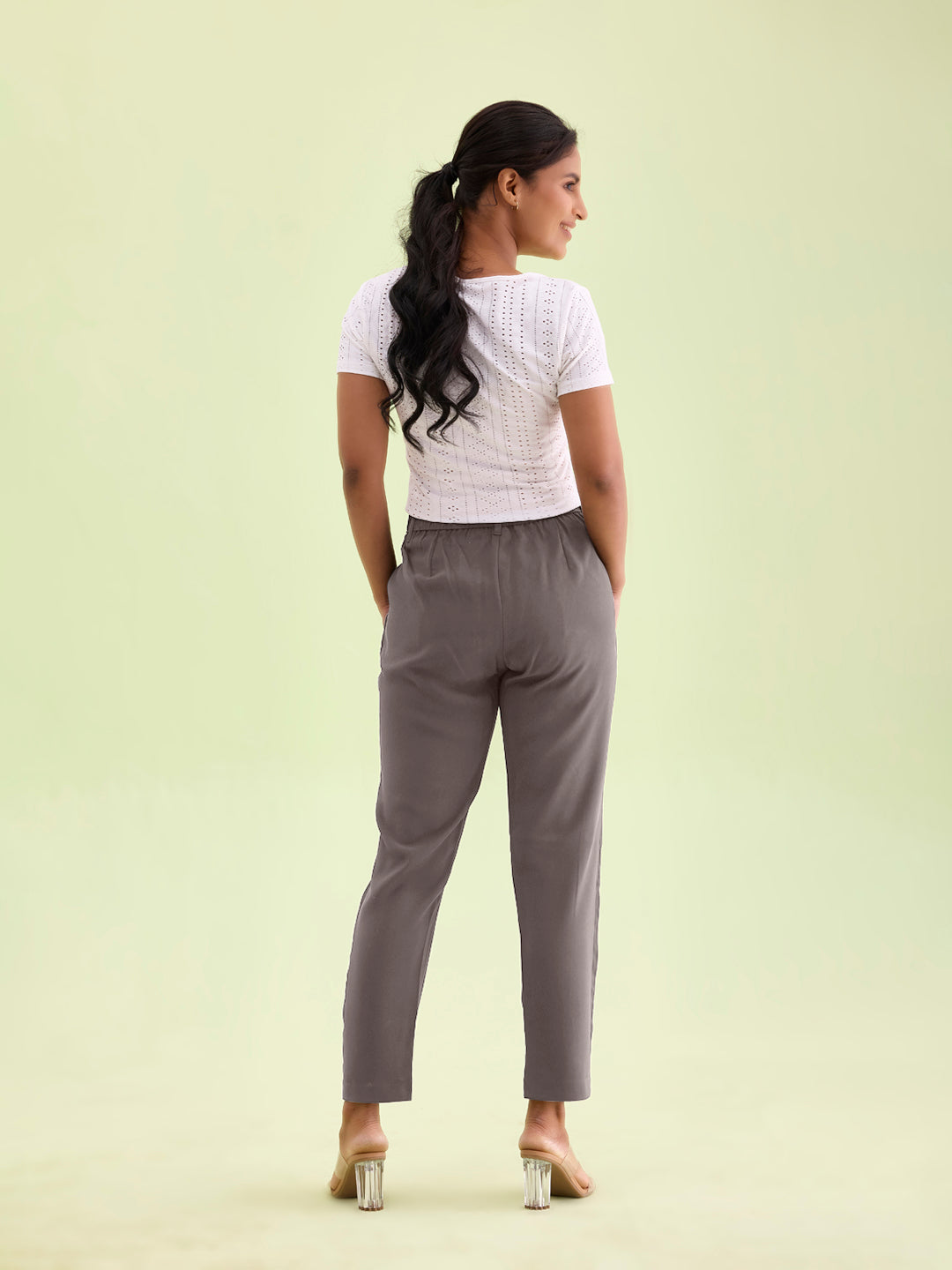 Medium Grey Crepe Tapered Trouser