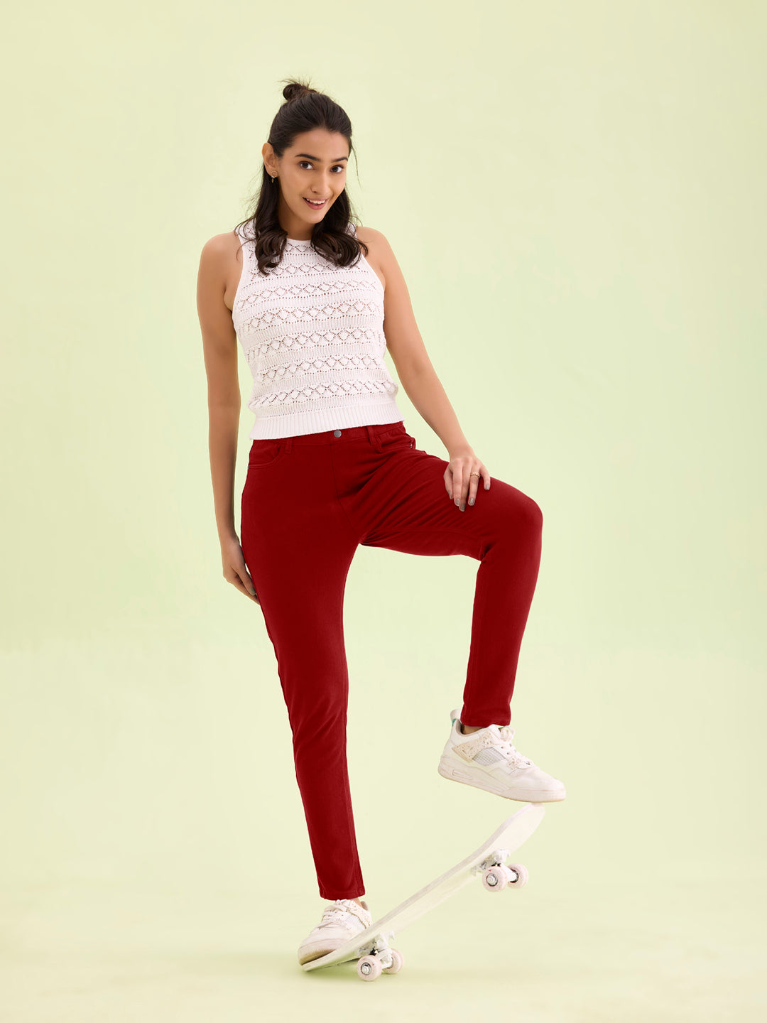 Maroon Cotton Polyester Warm Super Stretch Jeggings